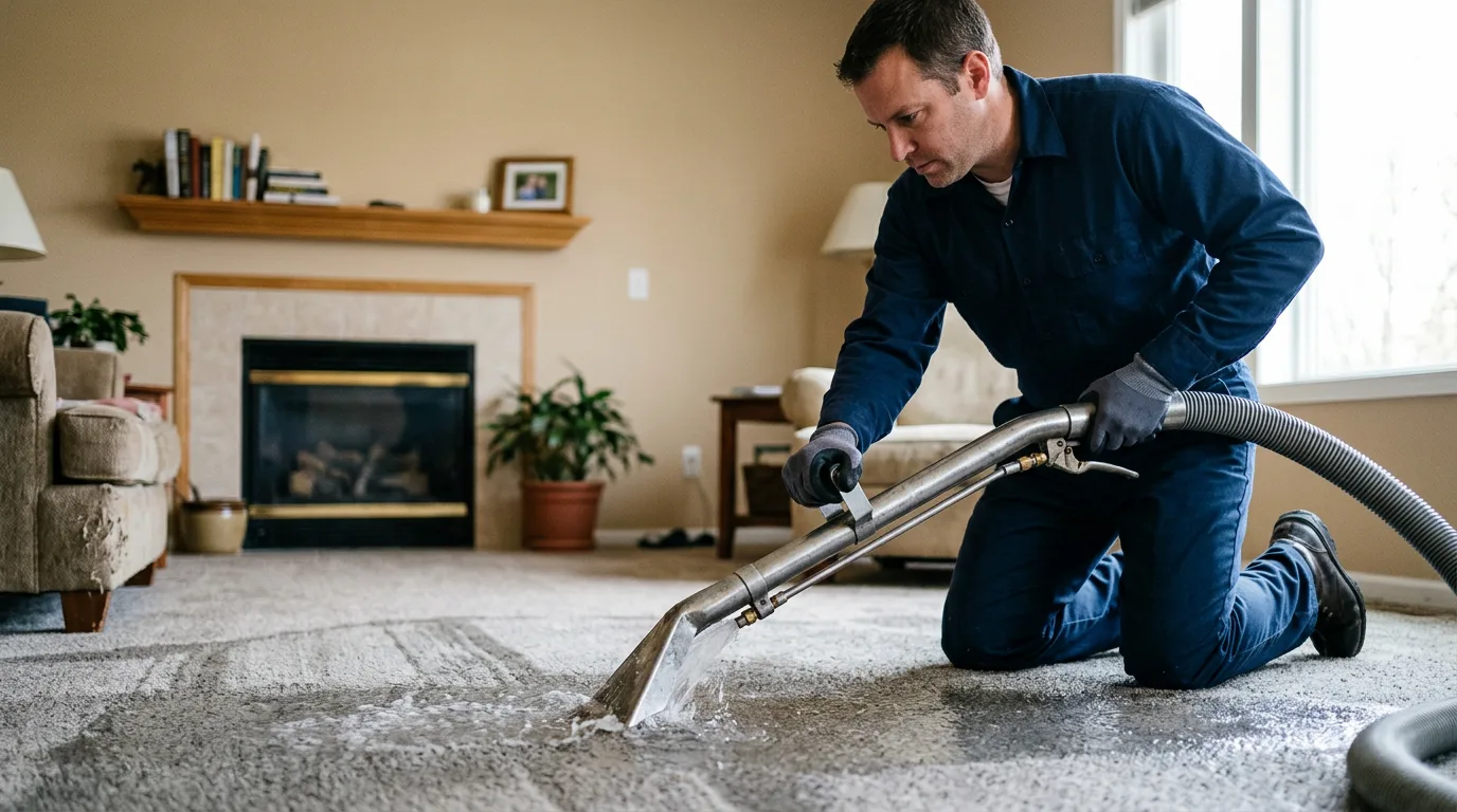 Water damage restoration technician working near Hackettstown, NJ
